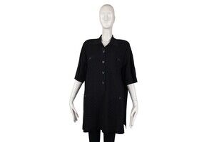 Chanel Black Oversized Eyelet Pocket Polo Cotton Knit Silver Hardware Size 42